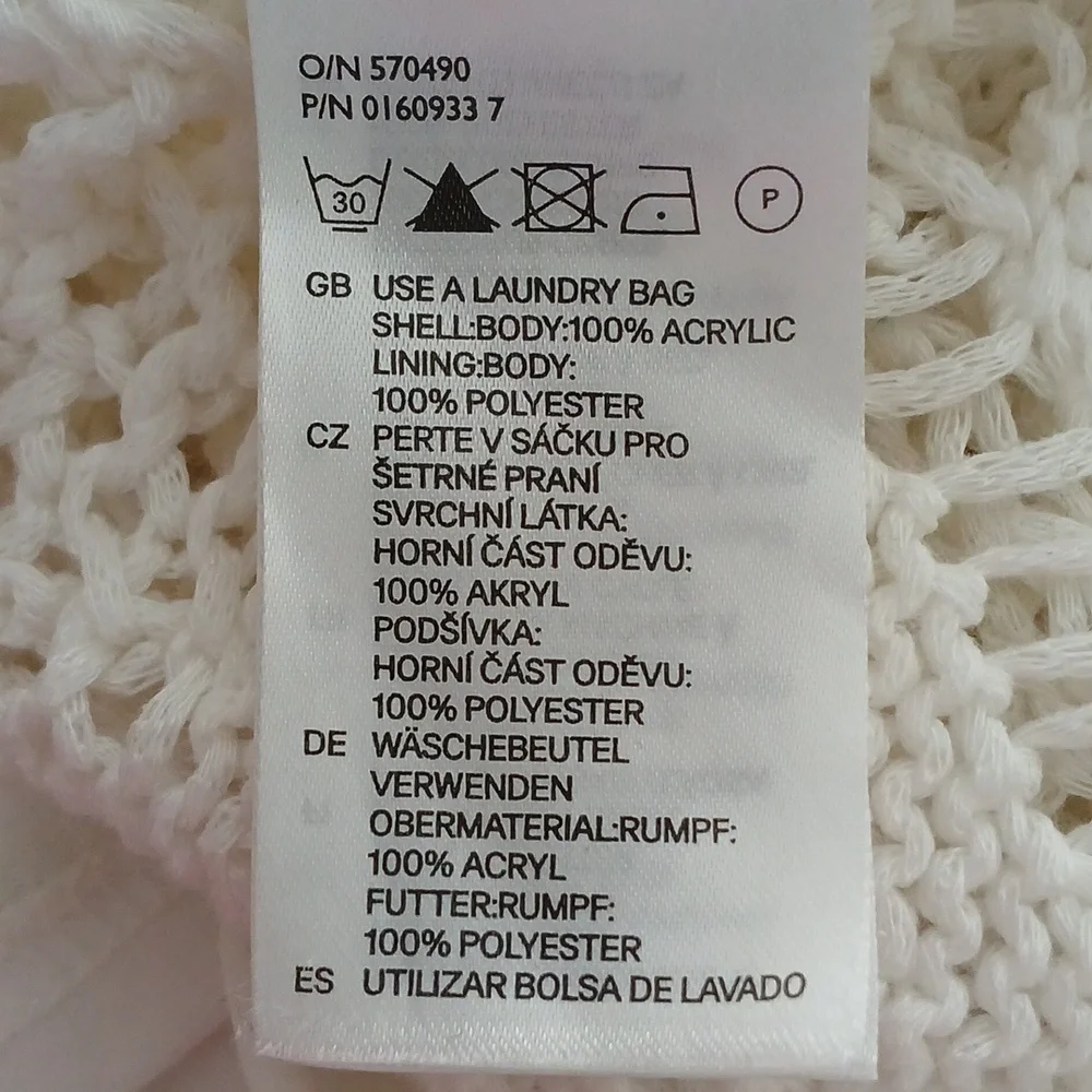 New-Crochet Poly Knit Boho Stretch-Slip Lined Cream/Off White Dress Oversized - Picture 4 of 11